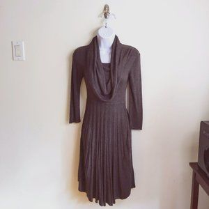 Studio M Pleated Grey Cow Neck Sweater Dress Size XS